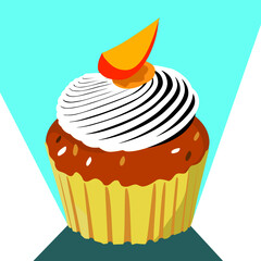 cupcake with peach slice isolate illustration