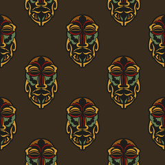 Fototapeta na wymiar Seamless pattern with masks of the gods in the colors of the baroque style. Good for murals, textiles, postcards and prints. Vector illustration.