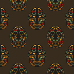 Seamless pattern with masks of the gods in the colors of the baroque style. Good for murals, textiles, and printing. Vector illustration.