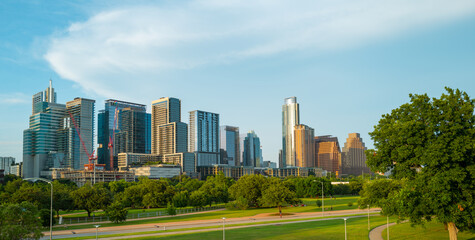 Fototapeta na wymiar Austin Texas park, skyline cityscape downtown. USA city.