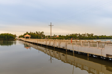 A cement bridge across the island