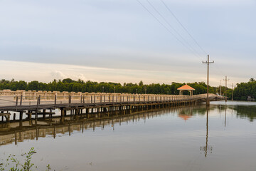 A cement bridge across the island