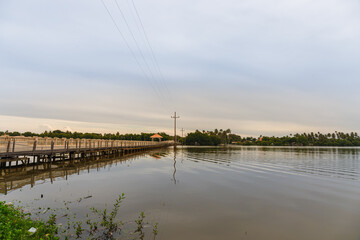 A cement bridge across the island