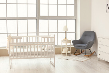 Interior of stylish children's room with comfortable bed