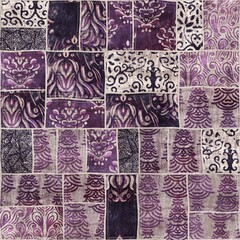 Seamless patchwork collage mix quilt pattern print. High quality illustration. Random selection of small rectangular fabric patterns stitched together digitally into a seamless pattern for print.