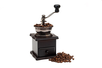 Retro manual coffee grinder on white background