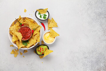 Mexican nachos chips and sauces