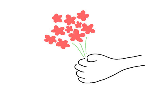 recommend clip art: 花を持つ手の手描き線画イラスト