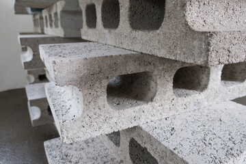 stack of gray concrete construction blocks isolated.