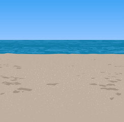Fototapeta na wymiar Vector Illustration of Sandy Beach and Sea in the Background - Graphic Design Element for Your Summer Illustrations, Vector