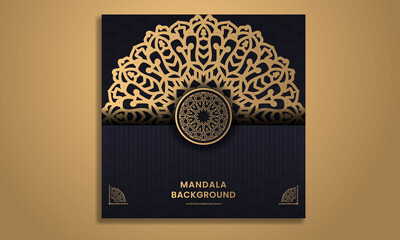 Royal black luxury mandala background social media post design with arabesque pattern