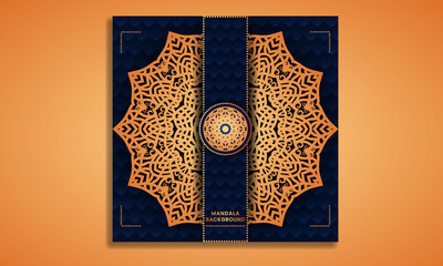 Royal blue luxury mandala social media post design with golden mandala abstract