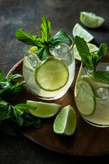 Citrus beverage with mint, summer cold drink