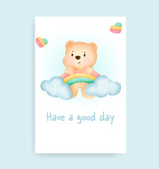 Baby shower card with cute  bear and rainbow