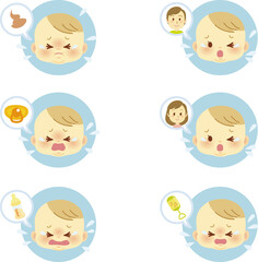 イラスト素材:かわいい赤ちゃんが喜怒哀楽の表情を見せるアイコンマークシリーズ　不機嫌　主線なし8
