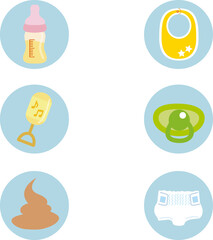 イラスト素材:かわいい赤ちゃんが喜怒哀楽の表情を見せるアイコンマークシリーズ　ベビー用品　主線なし6
