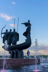 Monument to the founders of Kyiv. Statue of Kyi, Shchek, Horyv and Lybid in Kyiv, Ukraine on May...