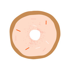 Cute frosted pink donut sprinkle dessert or confectionery for street cafe menu illustration
