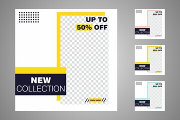 New set of editable minimal banner templates. Suitable for social media posts and web or internet ads. Vector illustration with photo college.