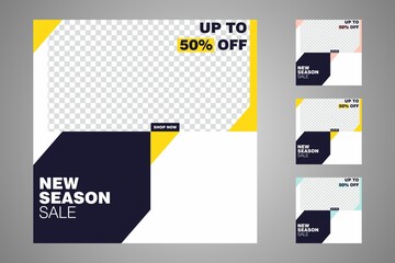 New set of editable minimal banner templates. Suitable for social media posts and web or internet ads. Vector illustration with photo college.