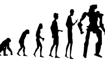 Das Evolutionsbild des Menschen: die Entwicklungsgeschichte vom Affen zum Menschen und Menschenroboter.