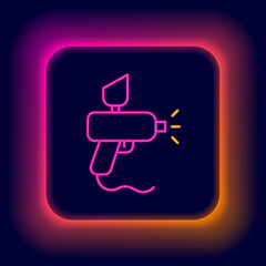 Glowing neon line Paint spray gun icon isolated on black background. Colorful outline concept. Vector