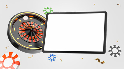 tablet with roulette casino game concept for product display