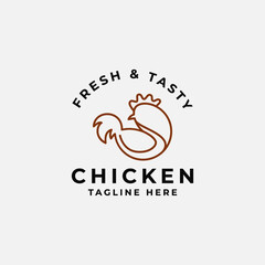 minimalist chicken logo, rooster logo template vector with vintage retro hipster style for restaurant in minimal icon label design