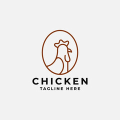 minimalist chicken logo, chicken design vector in oval frame with simple line, vintage retro style icon symbol label template