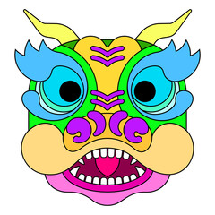 Chinese New Year Lion Dance Head. Flat vector illustration.