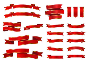 シンプルなバナー・ラベル・リボン　赤地に金帯