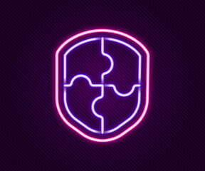 Glowing neon line Shield icon isolated on black background. Guard sign. Security, safety, protection, privacy concept. Colorful outline concept. Vector