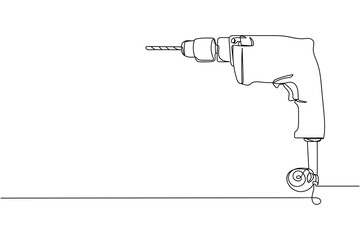 Continuous one line of electric drill in silhouette on a white background. Linear stylized.Minimalist.