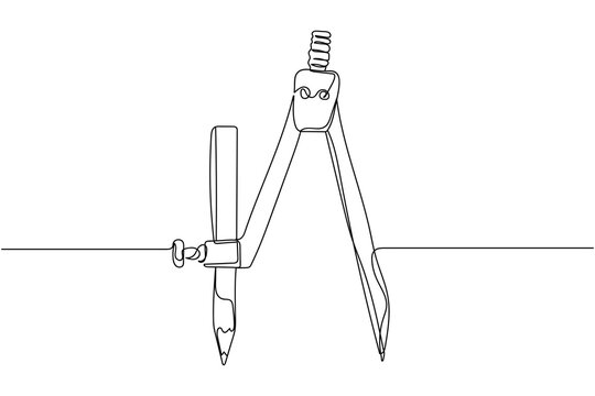 Continuous One Line Of Drawing Compass In Silhouette On A White Background. Linear Stylized.Minimalist.