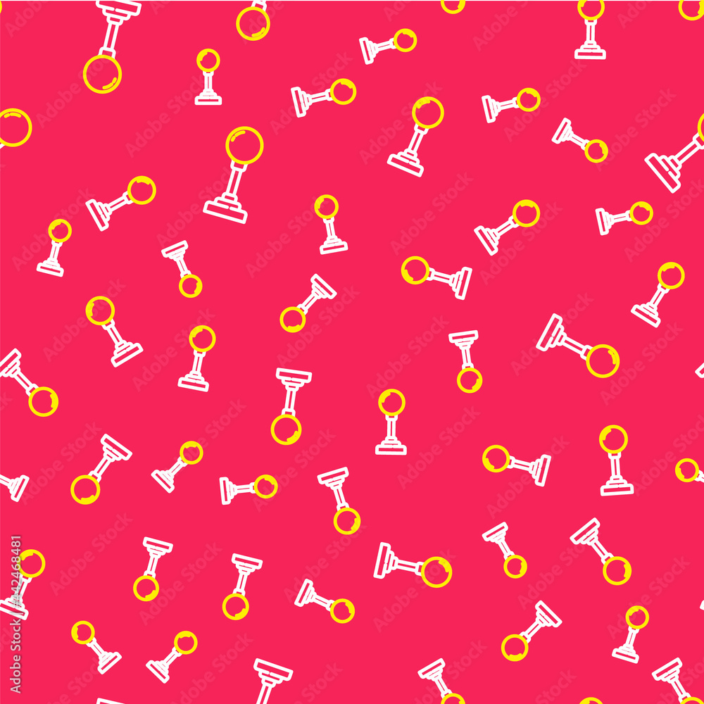 Poster line joystick for arcade machine icon isolated seamless pattern on red background. joystick gamepad.
