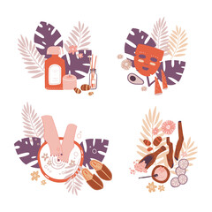 Home SPA doodle arrangements, elements, ingredients and decorations.