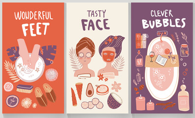 Home SPA doodle poster collection, ready banners with hand lettering.