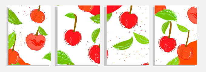 cherry berries template  vector illustration background set