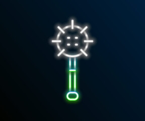 Obraz premium Glowing neon line Medieval chained mace ball icon isolated on black background. Medieval weapon. Colorful outline concept. Vector