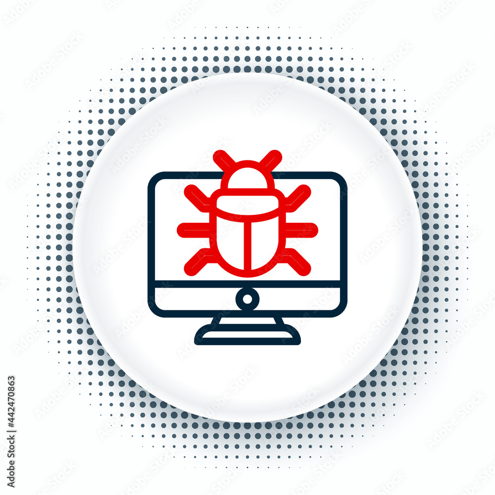 Poster line system bug on monitor icon isolated on white background. code bug concept. bug in the system. b