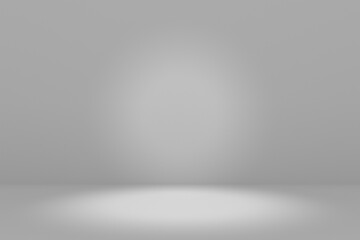 Blank white gradient background with product display. Empty studio with room floor or white backdrop. 3D rendering