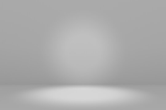 Blank white gradient background with product display. Empty studio with room floor or white backdrop. 3D rendering