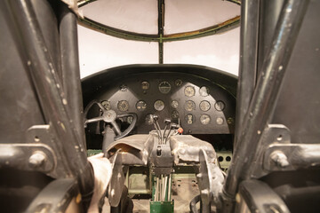 Center console and throttles in airplane