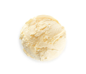Fototapeta na wymiar Delicious banana ice cream isolated on white, top view