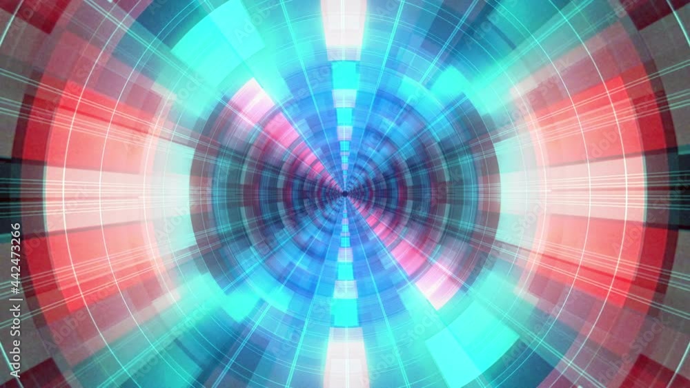 Poster abstract red blue glow futuristic sci-fi flickering light background. 4k cyber hologram hud elements