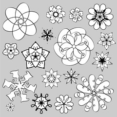 Naklejka premium Outline doodle flowers for adult coloring book. Beautiful floral background for color artwork. Monochrome zentangle 