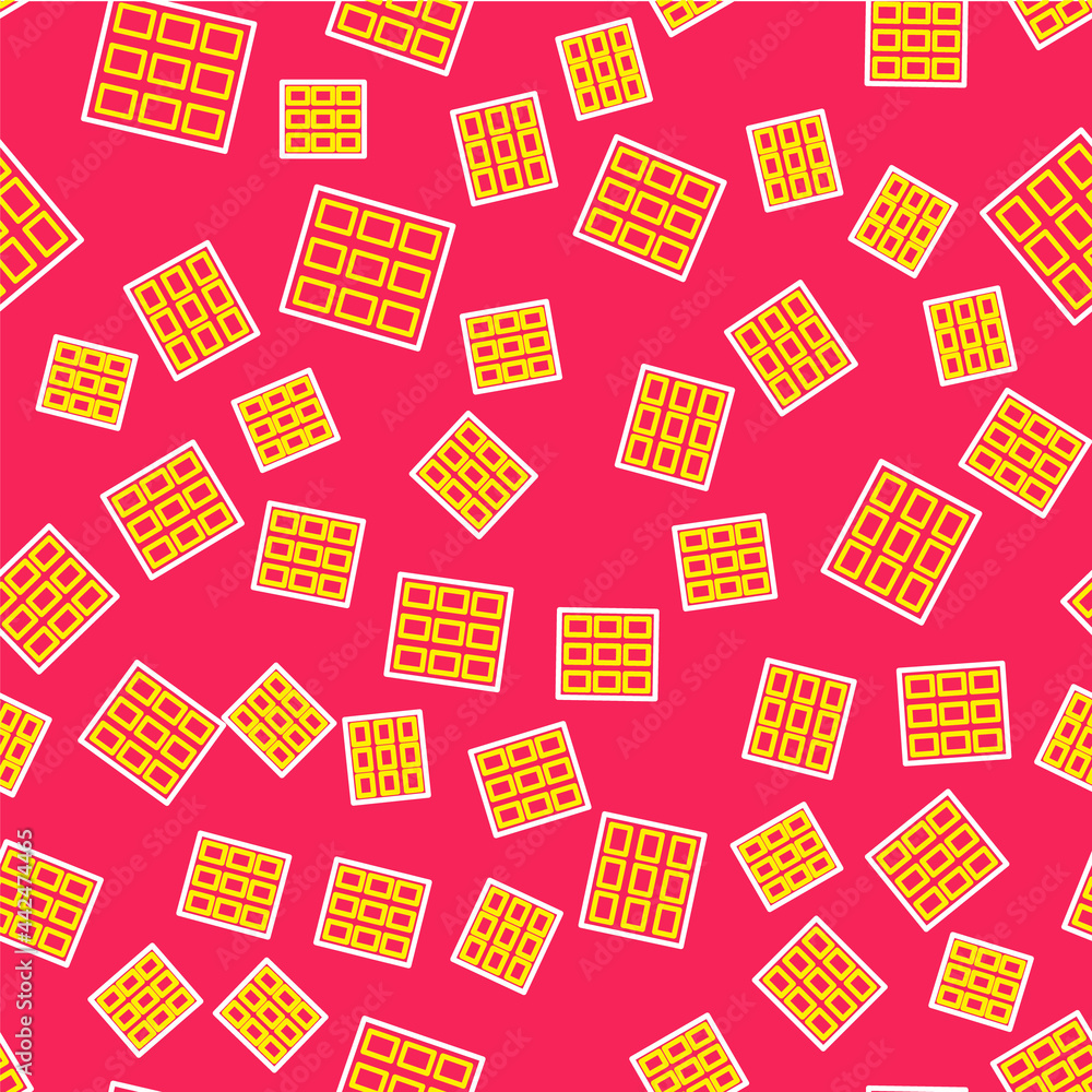 Poster line chocolate bar icon isolated seamless pattern on red background. vector