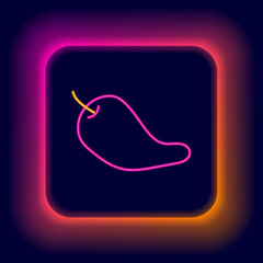 Glowing neon line Hot chili pepper pod icon isolated on black background. Design for grocery, culinary products, seasoning and spice package, cooking book. Colorful outline concept. Vector