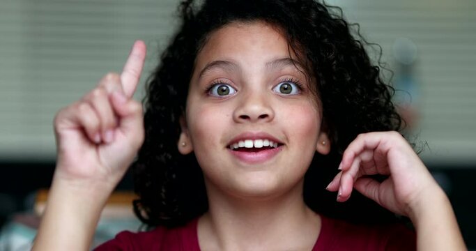 Child eureka moment, little girl having an enlightenment moment, found solution