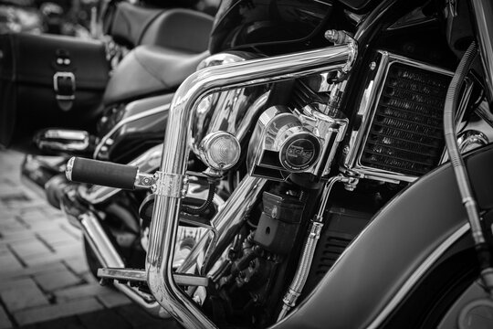 Nice Harley Davidson bike close up at Crazy Hohols MFC opening season in Ukraine Kiev may 2021